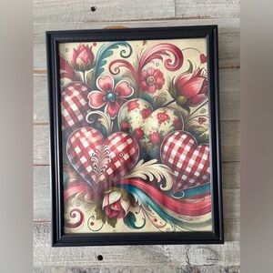 Framed 8x10 Mackenzie Childs type red & white gingham heart art print